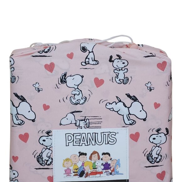 Peanuts Snoopy Twin Sheet Set By Berkshire Pink Hearts Polyester Valentines Day - Picture 7 of 8